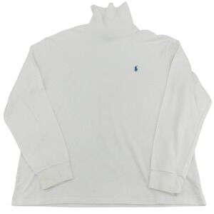 Polo Ralph Lauren Mens Turtleneck XL White Blue Pony Cotton Preppy Old Money